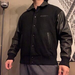 Leather and Wool Varsity Bomber Jacket